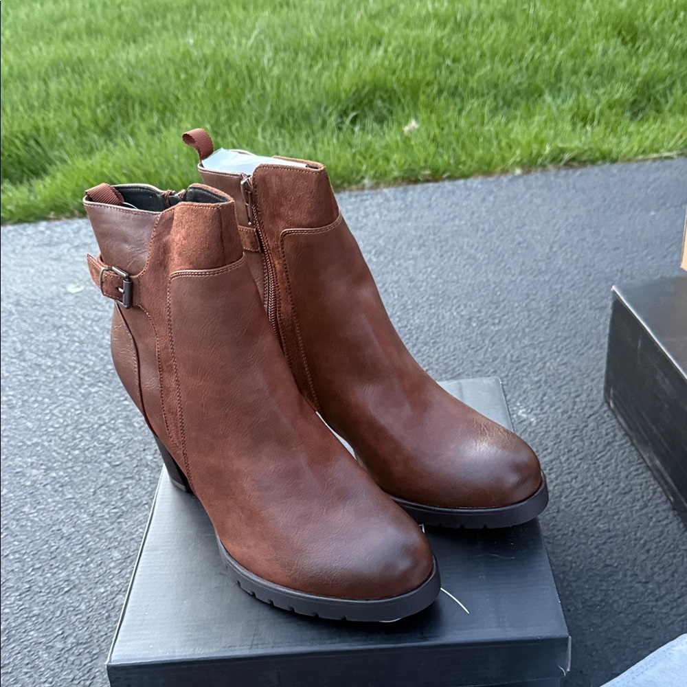 Women's Brown Ankle Boots with Side Buckle
